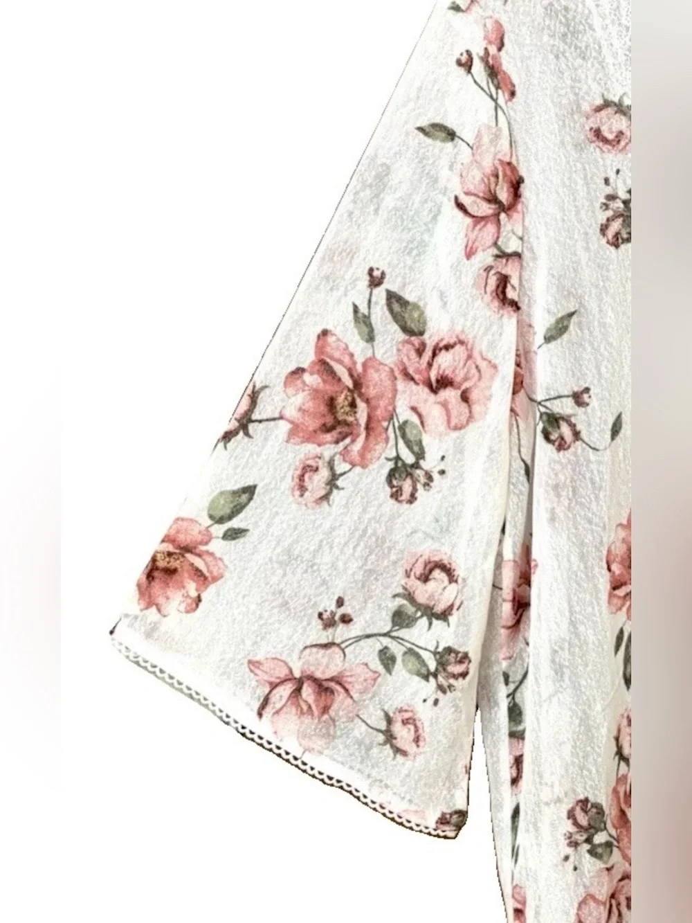 WOMEN CROCHET LACE SHORT TIE CARDIGAN 2X/3X FLORAL BELL SLEEVE MESH ROMANTIC $55